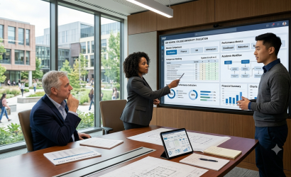 University leadership team reviewing education ERP software and institutional workflows.
